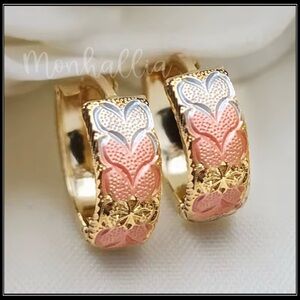 New Blush & Baby Blue Heart Enamel Gold Painted Huggie Earrings